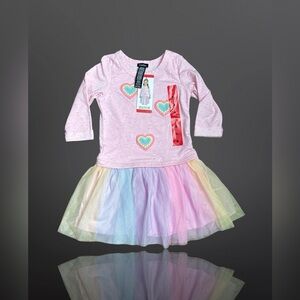 Zunie Pink Heart Long Sleeve Dress with Pastel Tulle Skirt Size 6